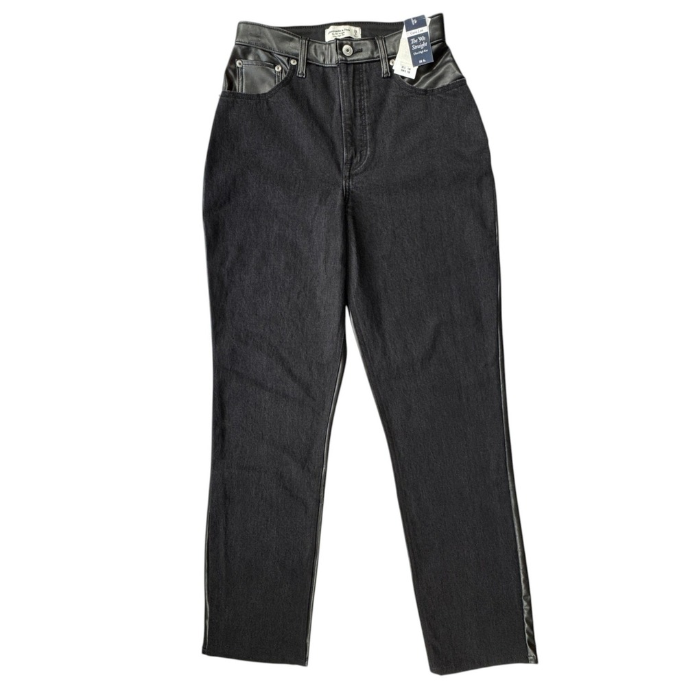 Abercrombie & Fitch Black 90s Straight Ultra High Rise Jeans Womens 6 Long NWT - Picture 16 of 16